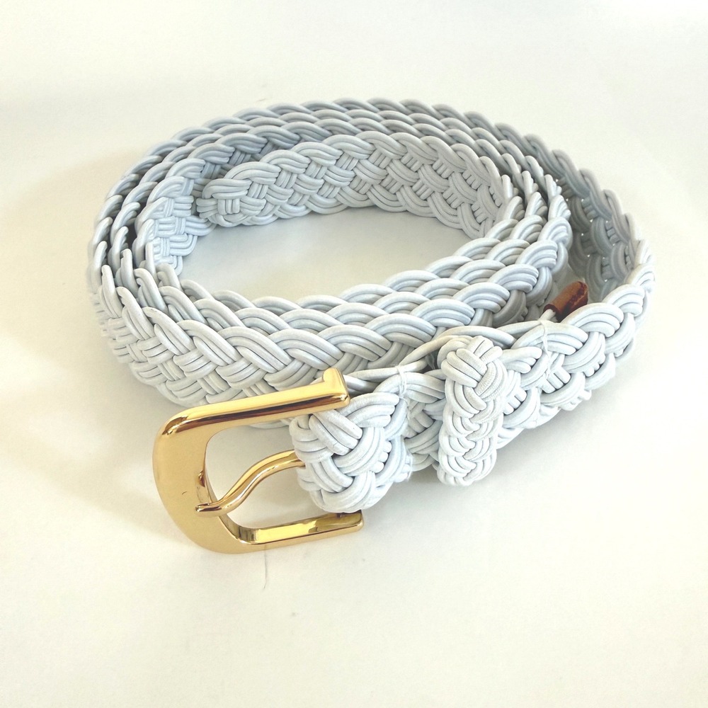 Lauren Ralph Lauren White Braided Stretch Belt Gold Buckle XL NWT‎